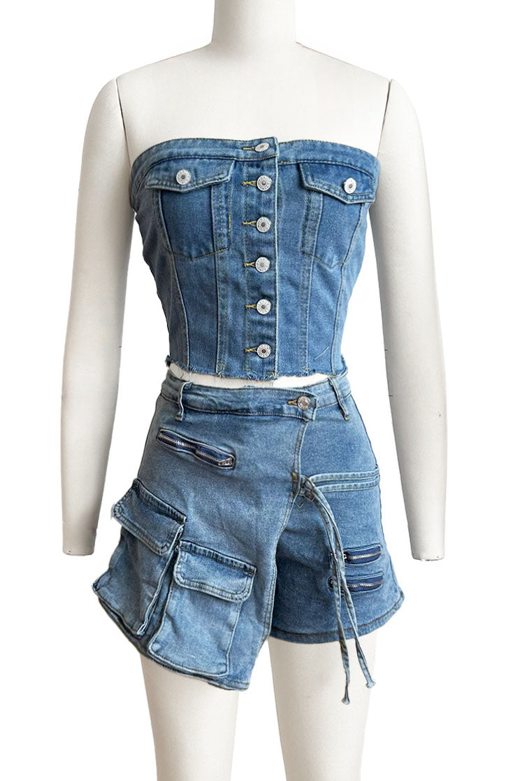 Strapless Denim Shorts Set Lavish Daily