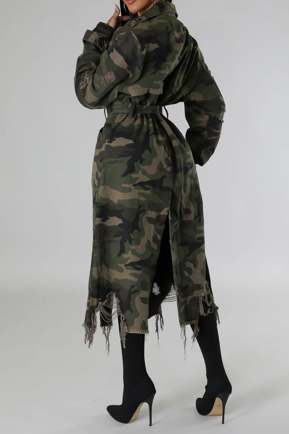 Longline Distressed Camouflage Jacket Lavish Daily