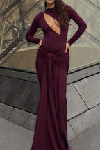 Solid Long Sleeve Cutout Bodycon Dress LavishDaily