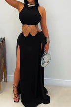 Sexy Tie-Back Open Back High Slit Dress Lavish Daily