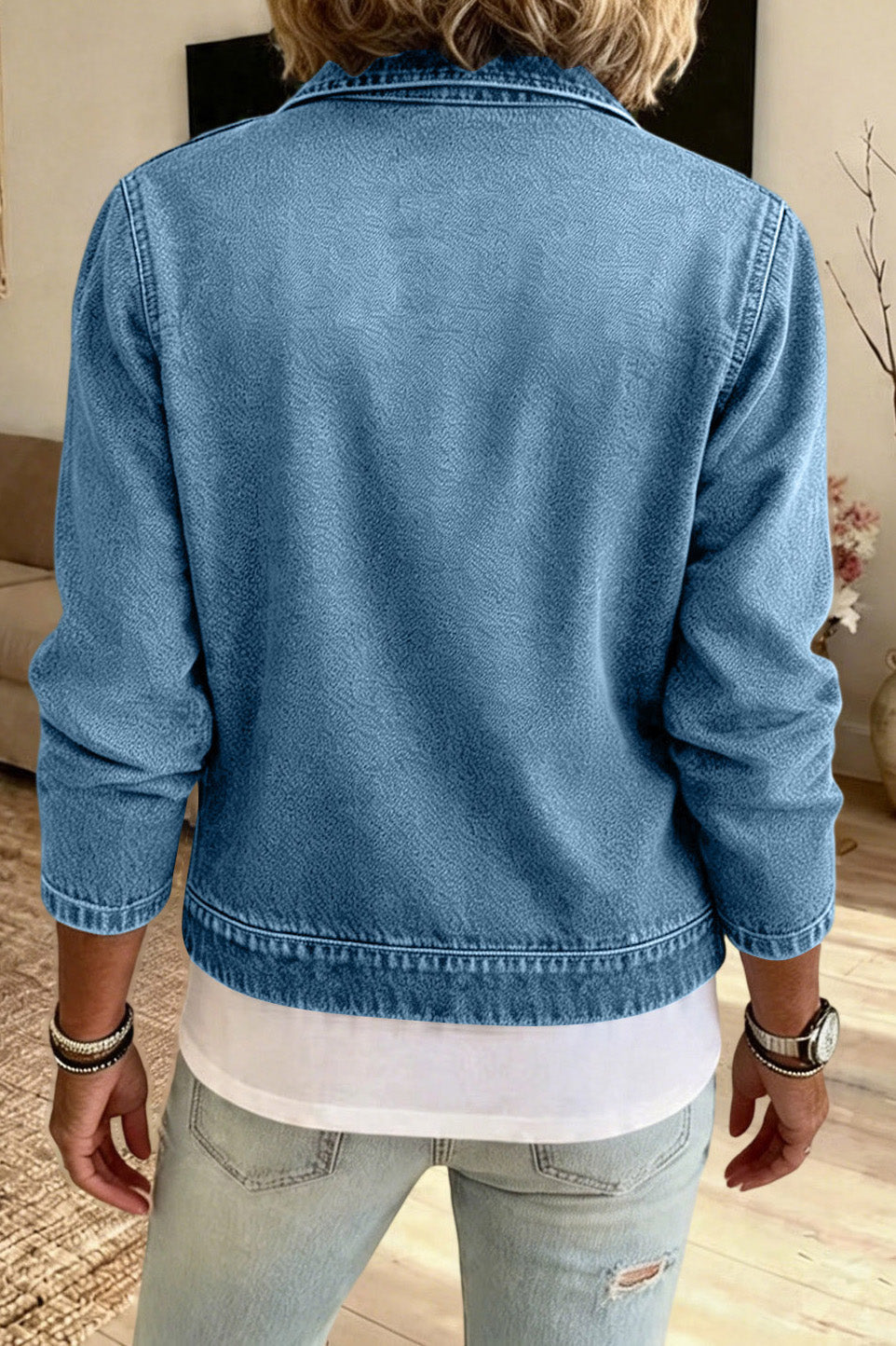 Washed Zip Front Denim Jacket Lavish Daily