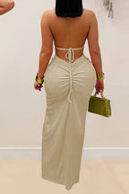 Sexy Solid Color Backless Halter Knit Dress Lavish Daily