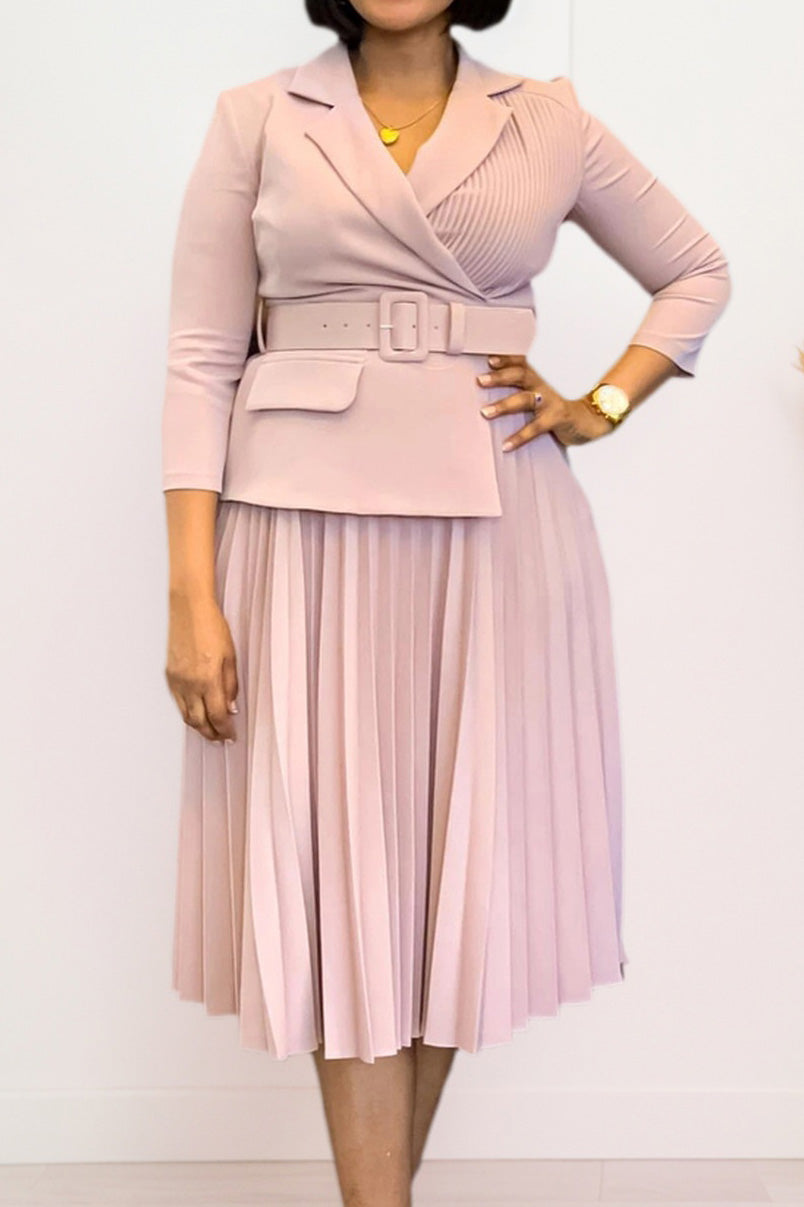 Elegant Blazer Collar Pleated Dress Lavish Daily