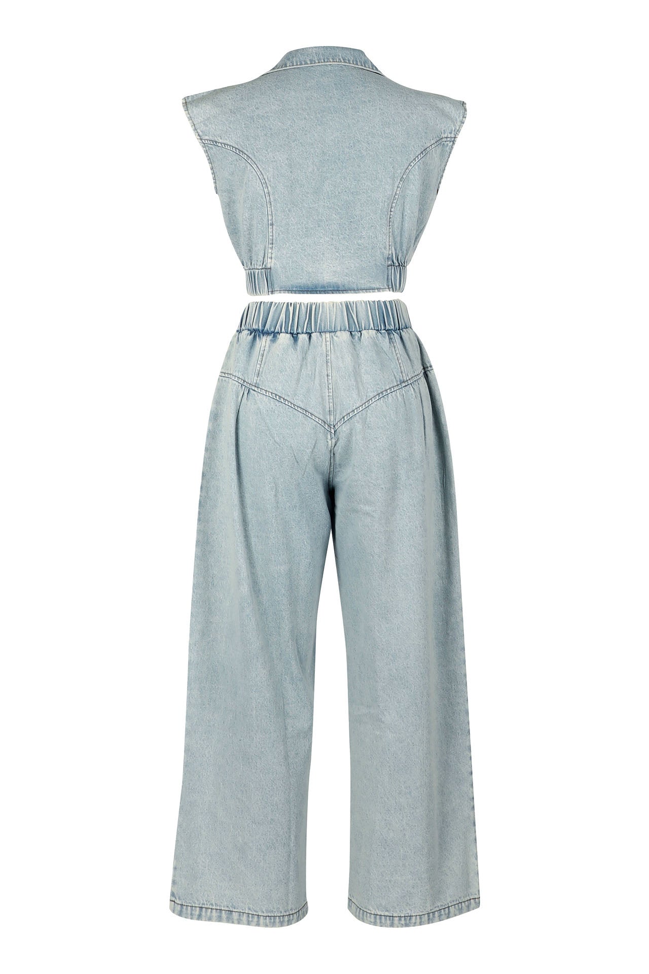 Zip-Up Vest High-Rise Wide Leg Pants Denim Set Lavish Daily