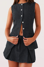Denim Vest Skirt Sets Lavish Daily