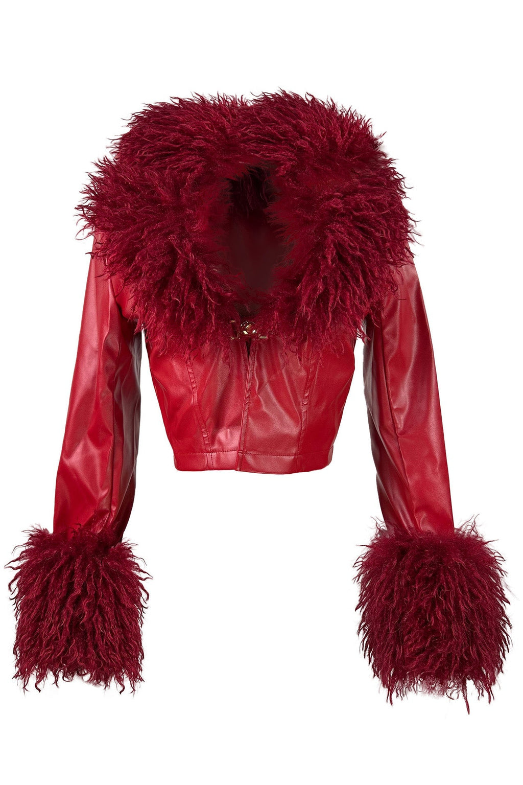 Detachable Fur Collar Cropped Faux Leather Jacket Lavish Daily