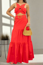 Tie-Up Tiered Maxi Skirt Set Lavish Daily