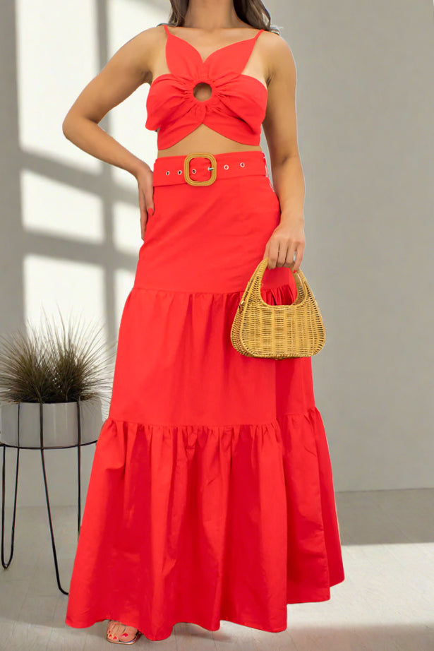 Tie-Up Tiered Maxi Skirt Set Lavish Daily