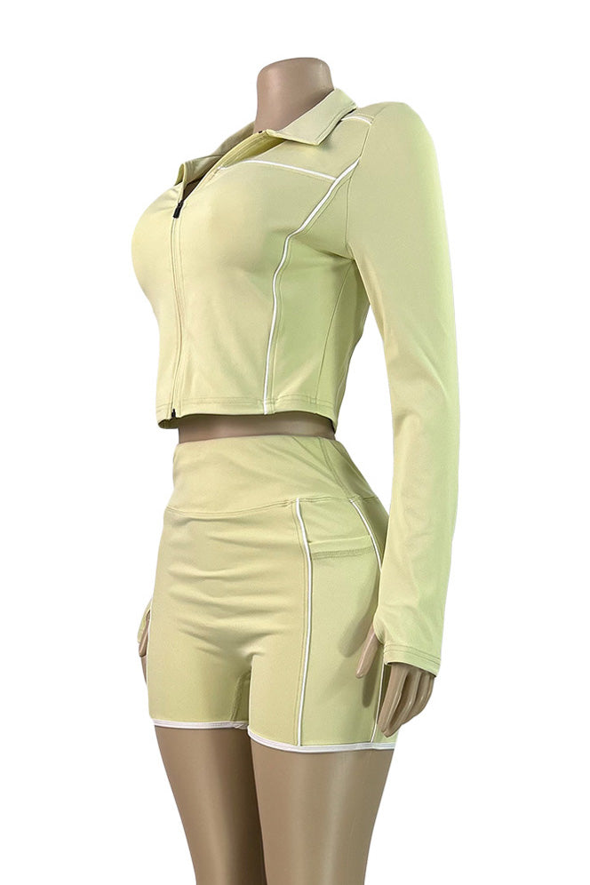 Zip-Up Thumbhole Top & Shorts Set - Sport Fit Lavish Daily