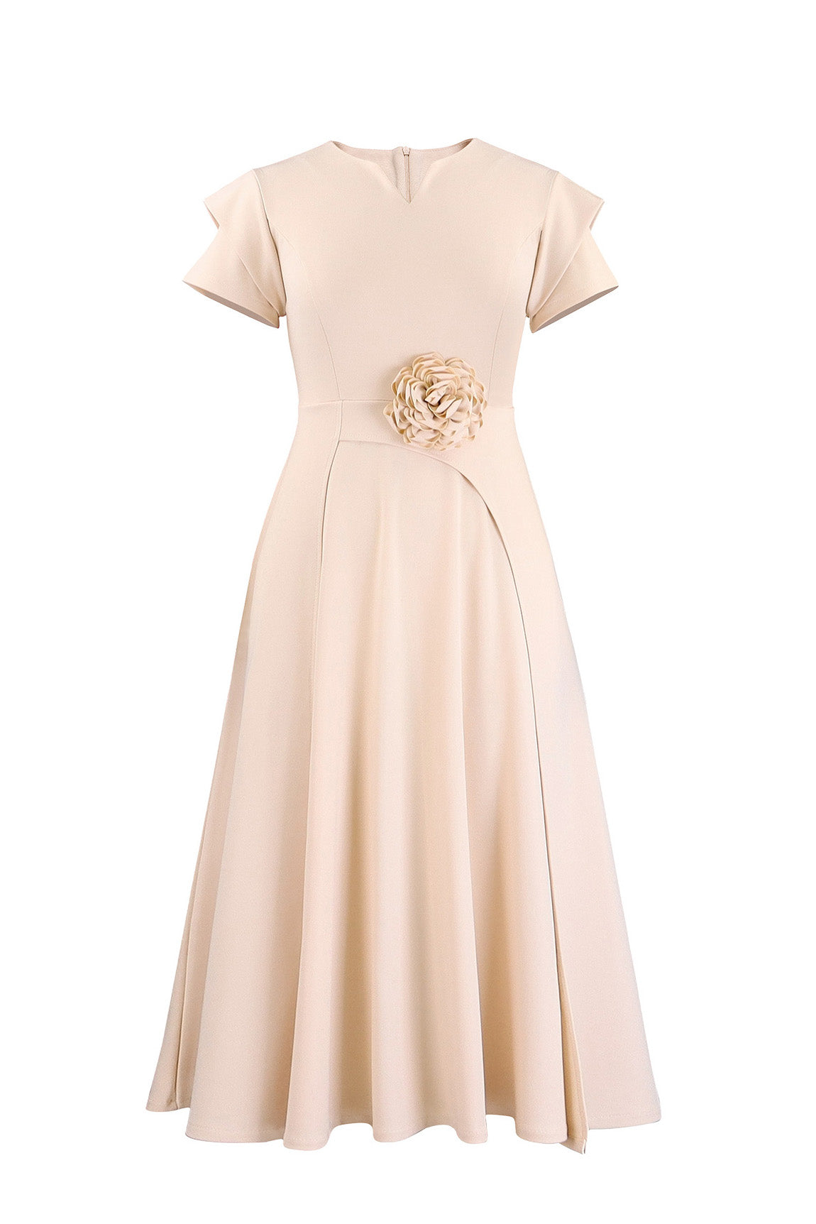 3D Floral Notched Neck A-Line Midi Dress Lavish Daily