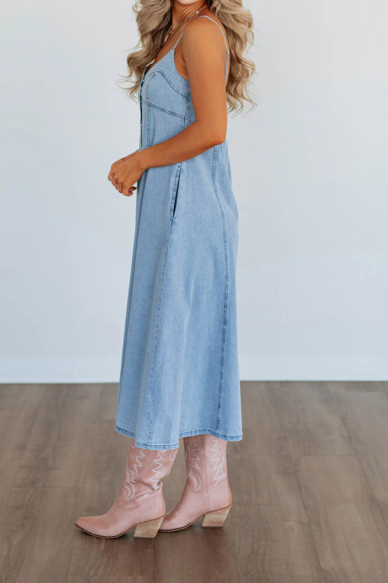 Loose Denim Strap Dress Lavish Daily