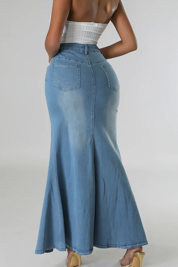 Denim Maxi Skirts Lavish Daily