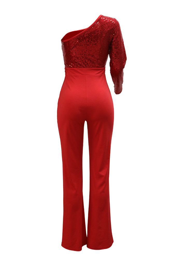 One Shoulder Sequin Wide Leg Jumpsuit Lavish Daily