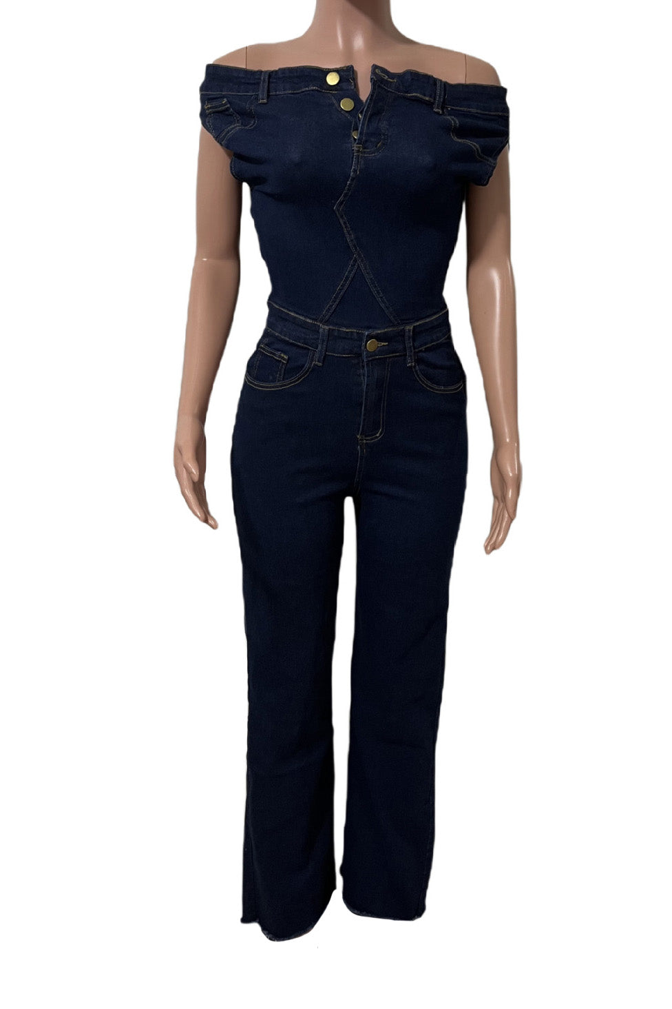 Strapless Off-Shoulder Fitted Denim Jumpsuit Lavish Daily