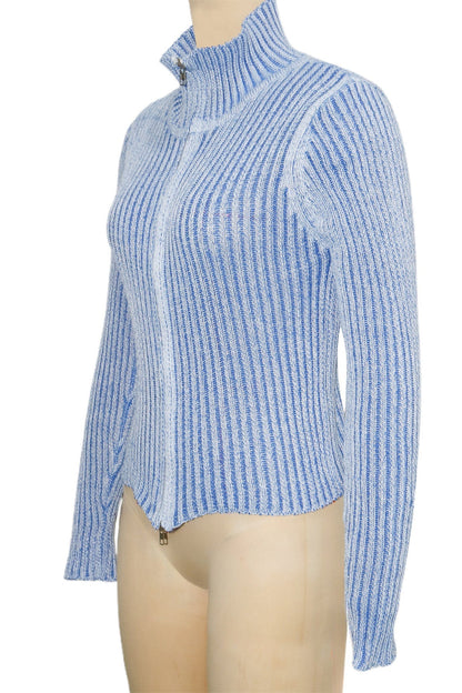 Knitted Zip-Up Fitted Cardigan Lavish Daily