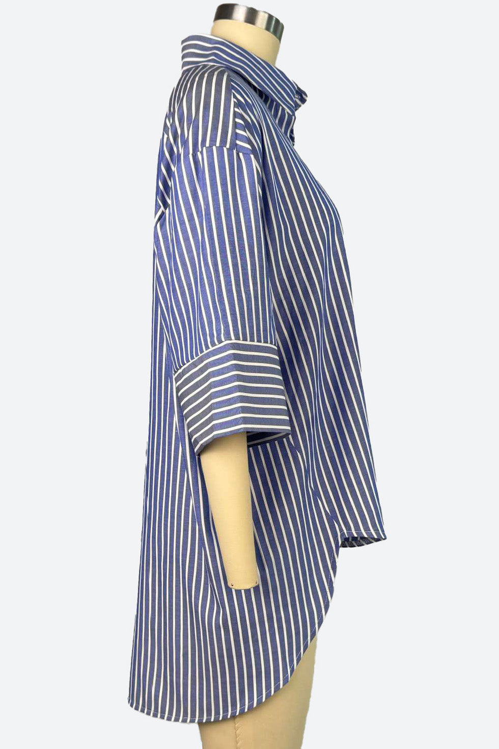 Blue Striped Loose Fit Long Sleeve Shirt Lavish Daily