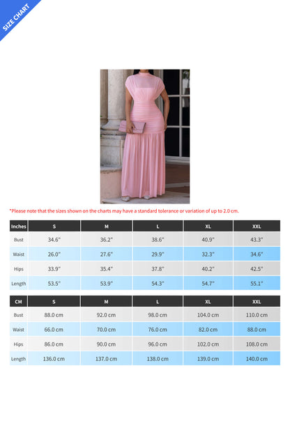 Ruched Mesh High Neck Maxi Dress Lavish Daily