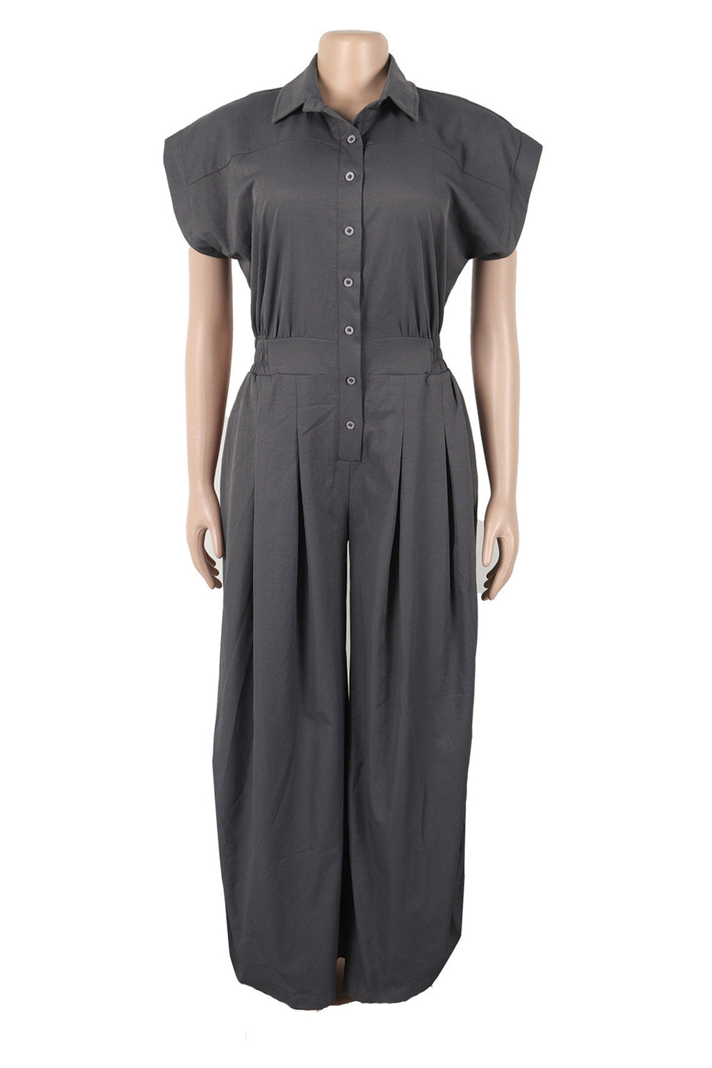 Lapel Sleeveless Buttoned Cargo Jumpsuit Lavish Daily