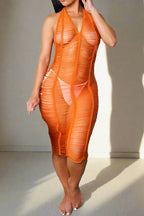 V-neck Backless Knit Maxi Dress Lavish Daily