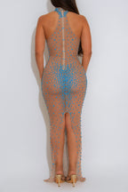 Sheer Mesh Rhinestone Slim Fit Dress LavishDaily