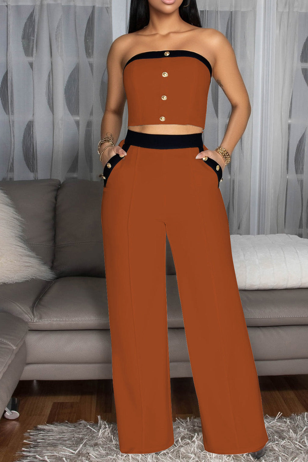 Wide-Leg Pant Suit with Wrap Detail Top Lavish Daily