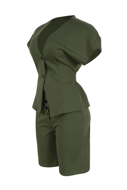 V-Neck Peplum Top & Wide Leg Culotte Set Lavish Daily