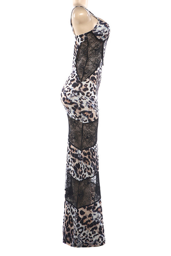 Leopard Print Lace Patchwork Cami Maxi Dress Lavish Daily