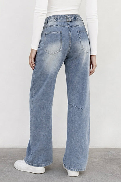Non-Stretch Paneled Straight Leg Jeans Lavish Daily