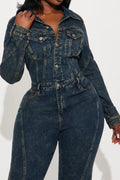 Washed Long Sleeve Denim Jumpsuit LavishDaily