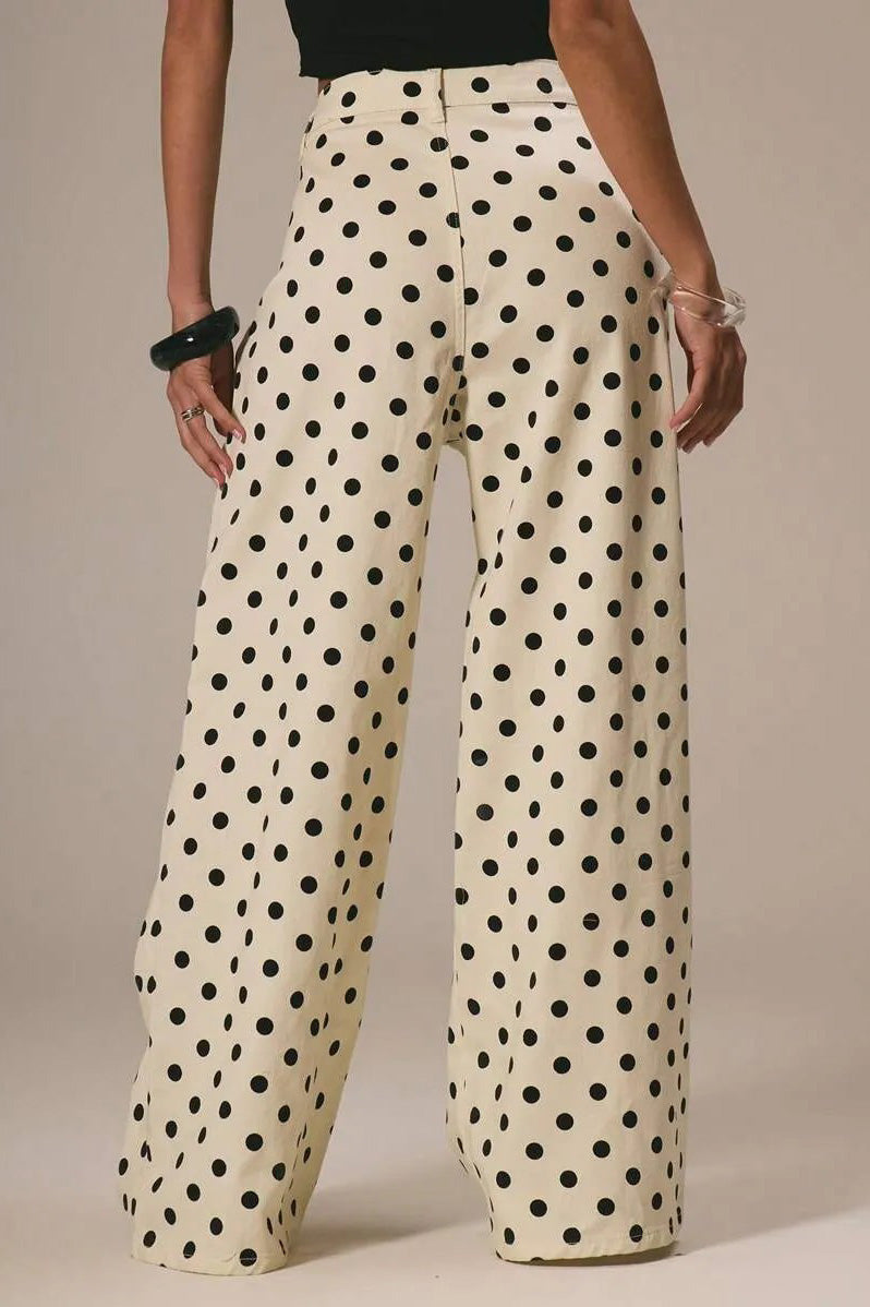 Polka Dot Non-Stretch Denim Jeans LavishDaily