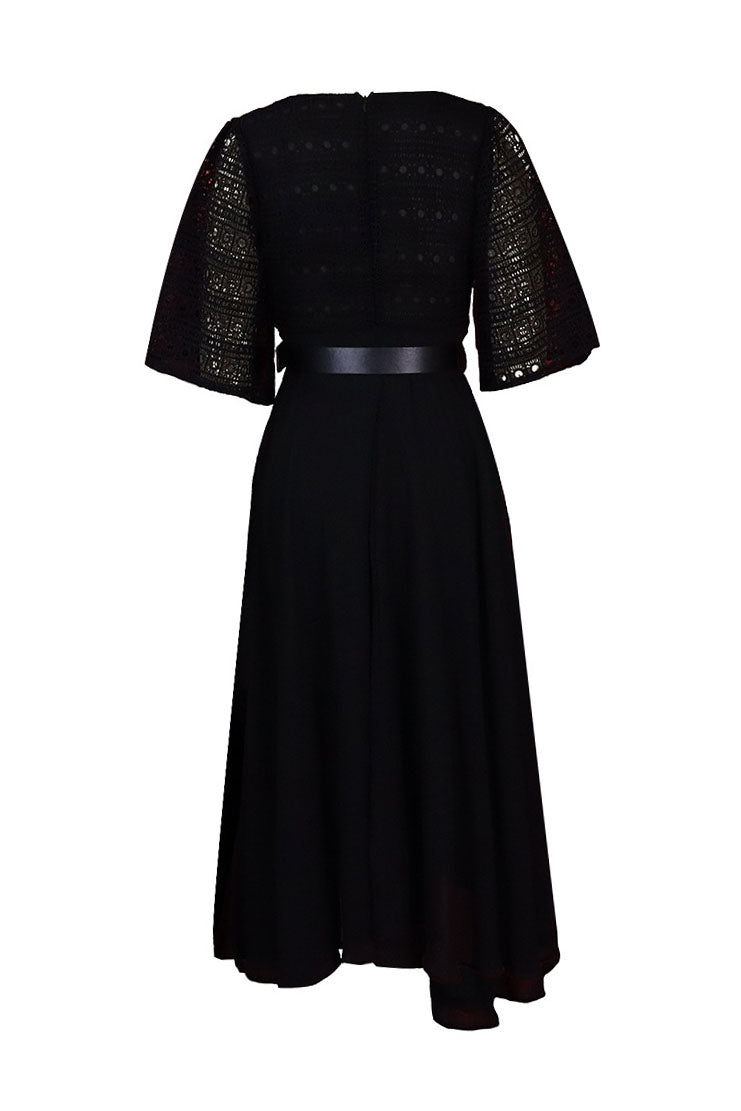 Square Neckline Lace Sleeve Midi Party Dress Lavish Daily