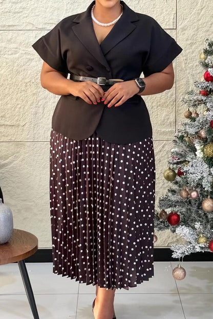 Belted Blazer & Pleated Polka Dot Skirt Set Lavish Daily