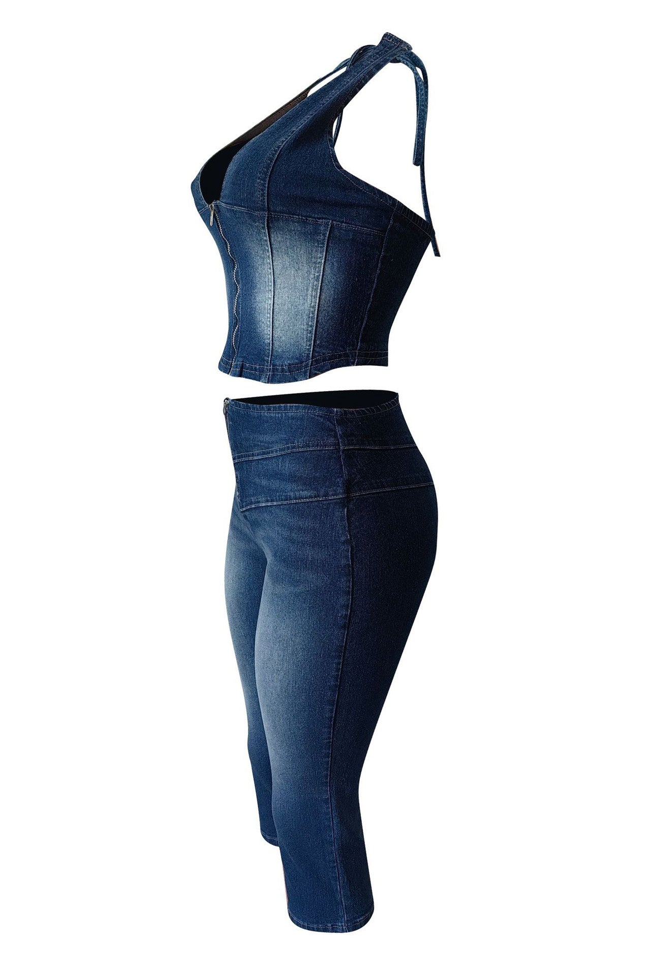 Off-Shoulder Tie Denim Shorts Set Lavish Daily