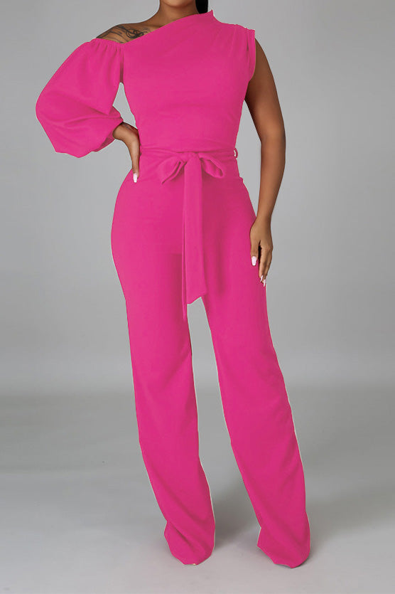One-Shoulder Puff Sleeve Jumpsuit Lavish Daily