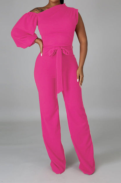 One-Shoulder Puff Sleeve Jumpsuit Lavish Daily