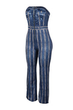 Denim Print Strapless Wide Leg Jumpsuit Lavish Daily