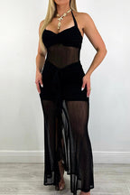 Mesh Sleeveless Tie Slit Dress Lavish Daily