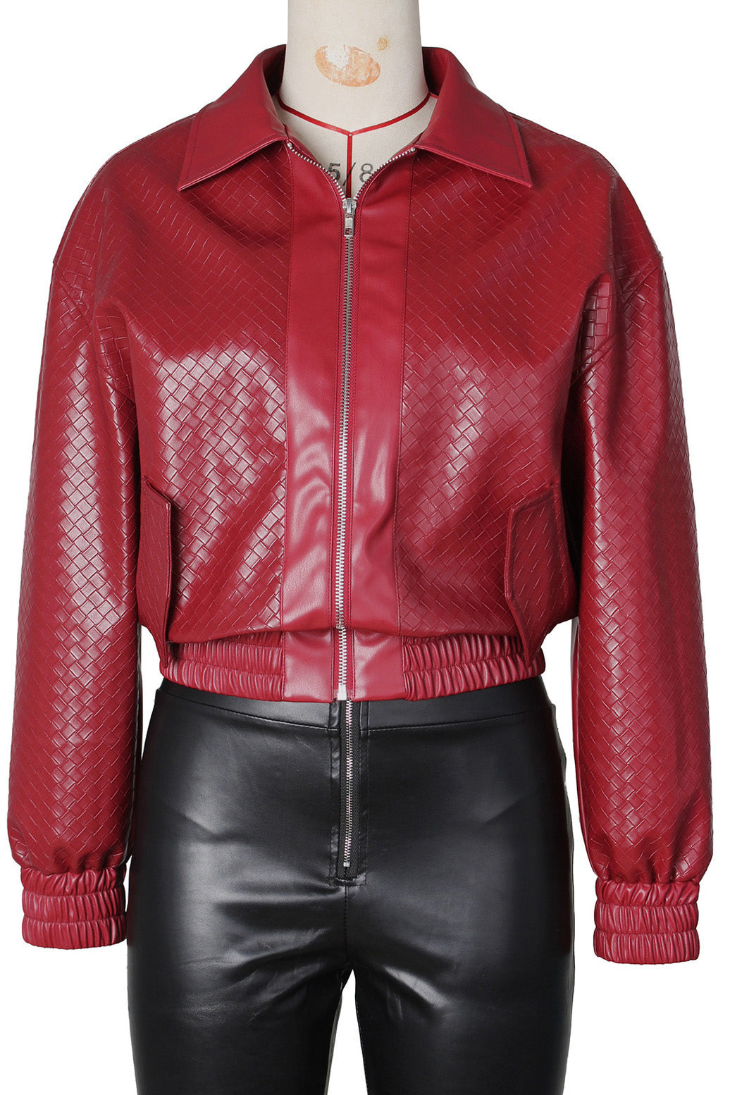 Textured PU Leather Cropped Moto Jacket Lavish Daily