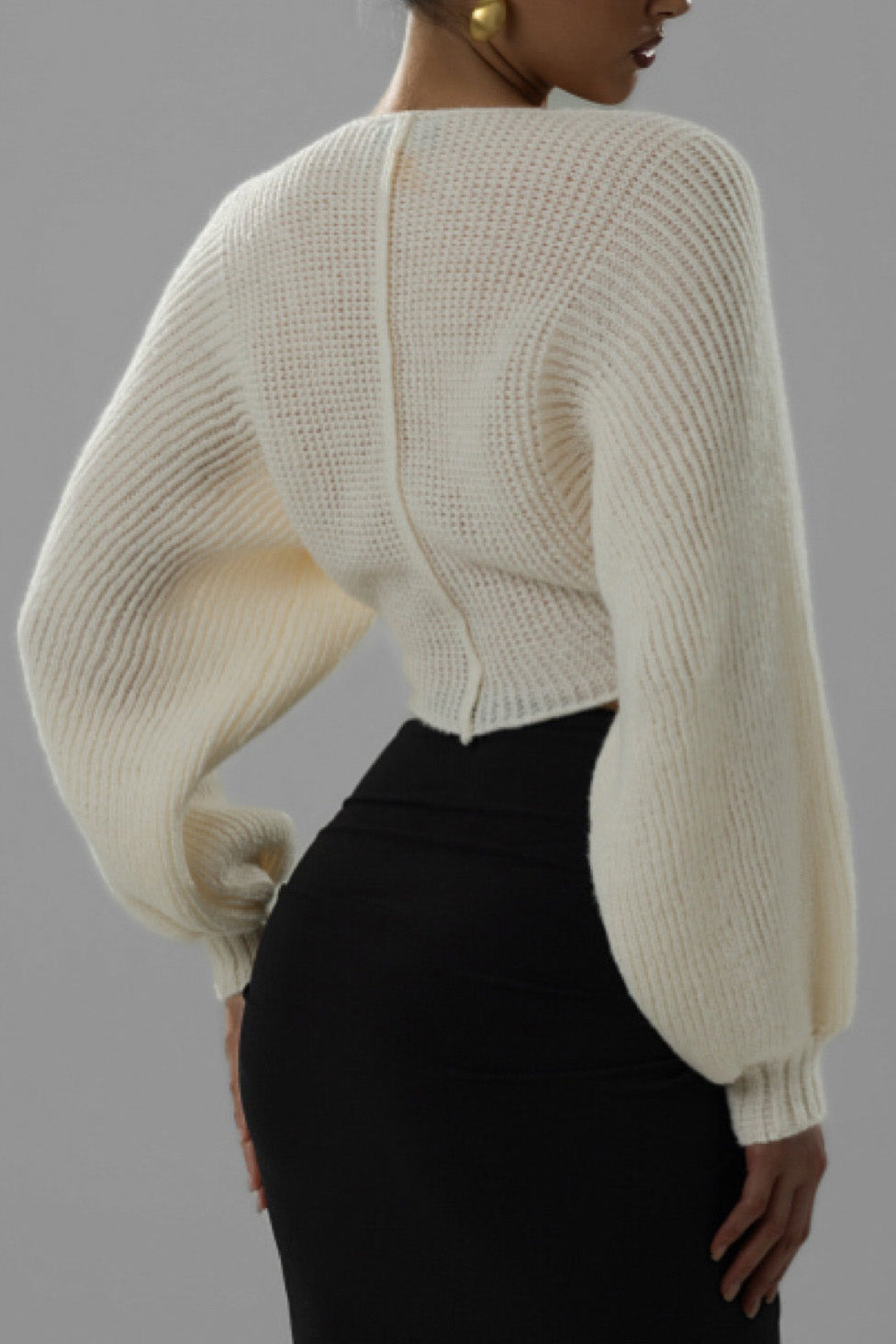 Knit V-Neck Long-Sleeve Top Lavish Daily