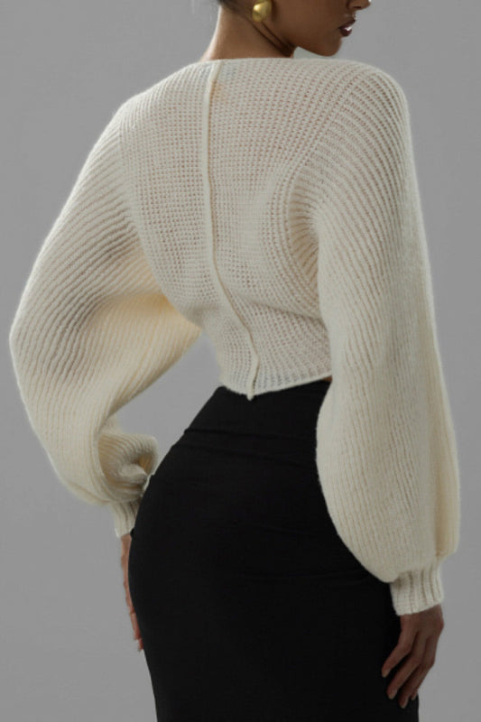 Knit V-Neck Long-Sleeve Top Lavish Daily