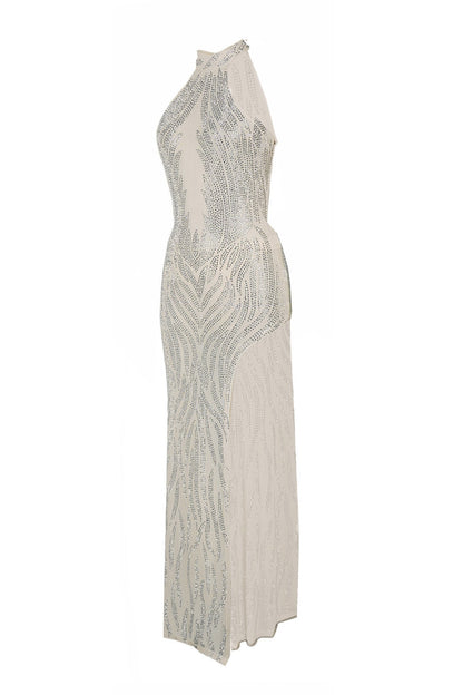 Sheer Silver Illusion Halter Maxi Gown Lavish Daily