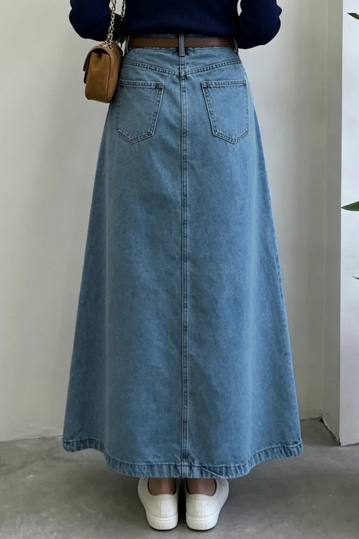 Classic A-Line Denim Maxi Skirt Lavish Daily