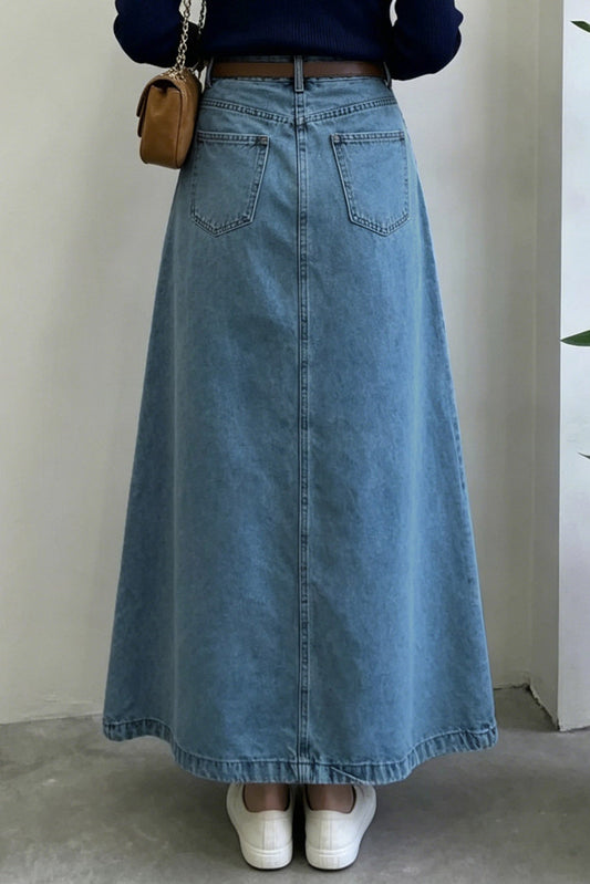 Classic A-Line Denim Maxi Skirt Lavish Daily