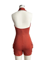 Halter Ribbed Cargo Romper Lavish Daily