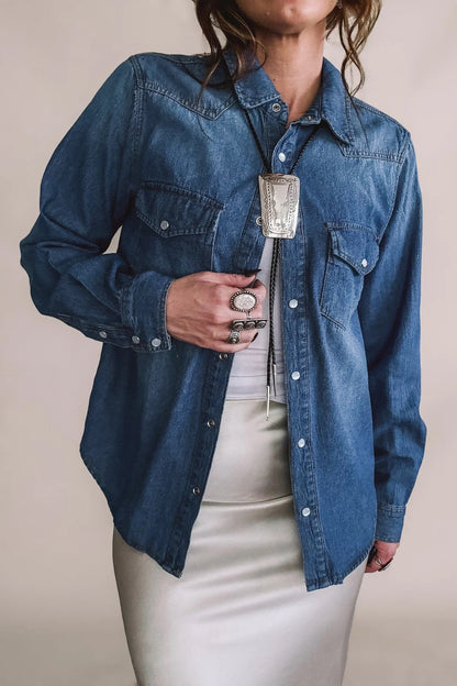 Street Style Long Sleeve Denim Shirt Lavish Daily