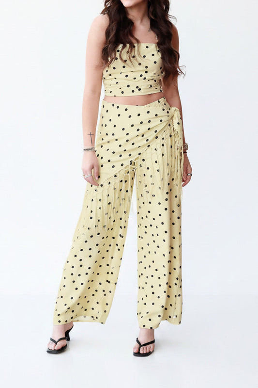 Polka Dot Fringe Wrap Pant Set Lavish Daily