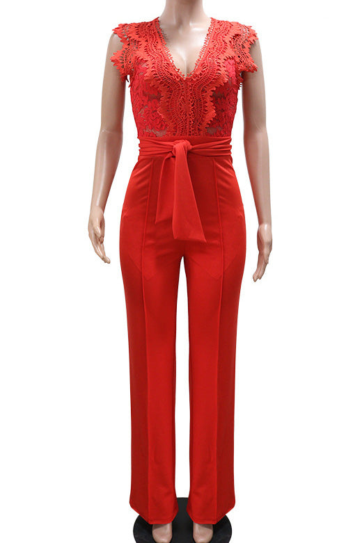 Crochet Lace See-Through Top Jumpsuit Lavish Daily