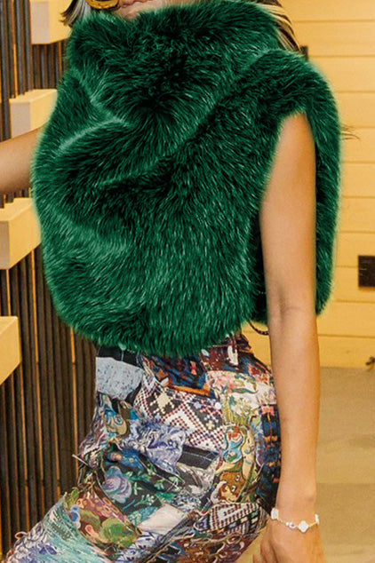 Solid Faux Fur Sleeveless Vest Lavish Daily
