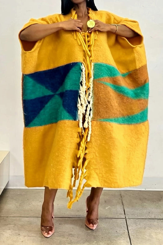 Abstract Fringed Oversized Kaftan