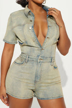 Vintage Wash Denim Romper Lavish Daily
